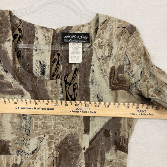 Vintage All that Jazz Brown Gray Abstract Artsy Soft Rayon Midi Dress Medium - Picture 7 of 13